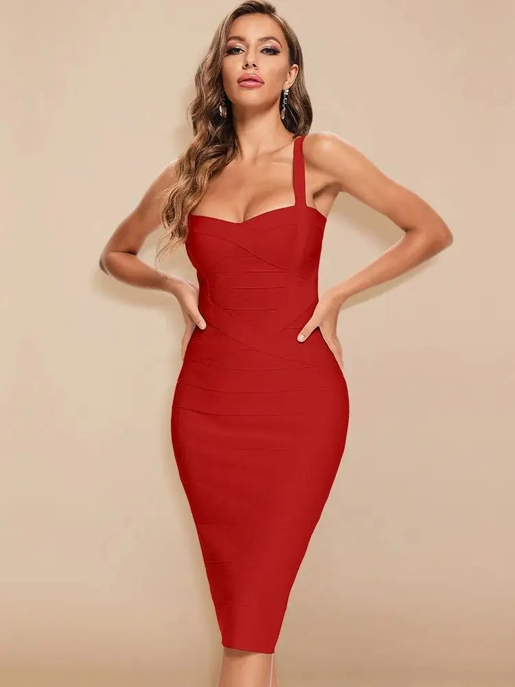 BEAUKEY Sexy Vintage Quality Evening Yellow Bandage Dress 2023 Women Summer Blue Midi Cross Dress Bodycon Party Ladies Vestidos EVERYDAY ESSENTIALS