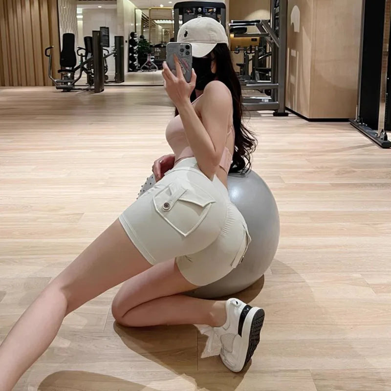 TRY TO BN Women's Sports Shorts with Pockets Butt Lifting High Waist Booty Scrunch Gym Workout Running Biker Yoga Fitness Shorts Everyday Essentials