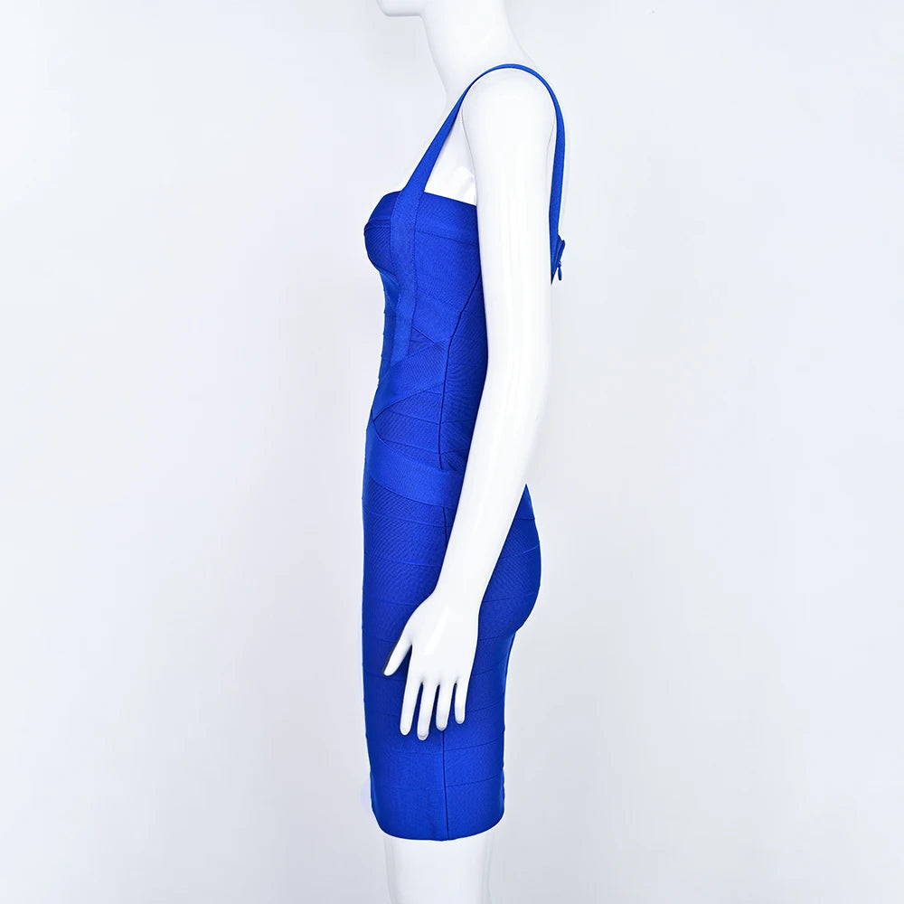 BEAUKEY Blue Spaghetti Strap Women Mini Bandage Dress Bodycon Sexy Above Knee Length Bodycon Party Club Dress XL Classic Vestido EVERYDAY ESSENTIALS