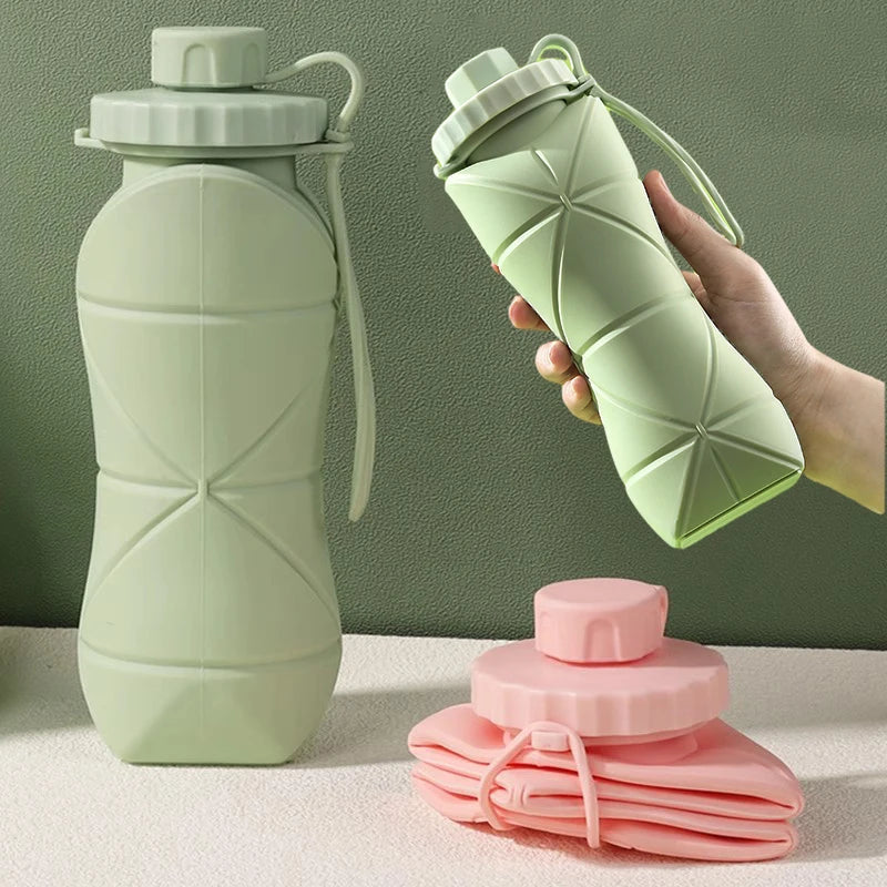 600ml Silicone Water Bottle Folding Portable Reusable Plastic Cups Outdoor Large capacity Gym Cycling hiking Drinking Bottle Everyday Essentials