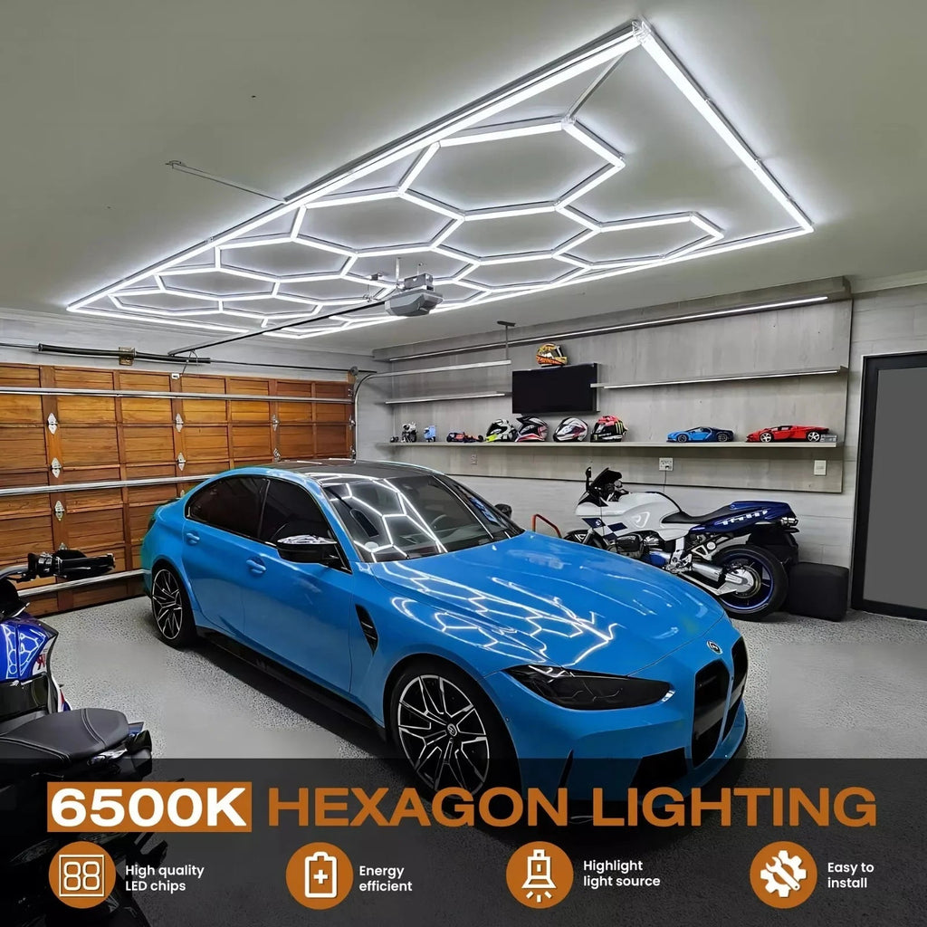 Large Size Hexagon LED Lighting for Garage Car Repair Wash Detailing Workshop Gym Barbershop Honeycomb LED Tube Ceiling Light Everyday Essentials