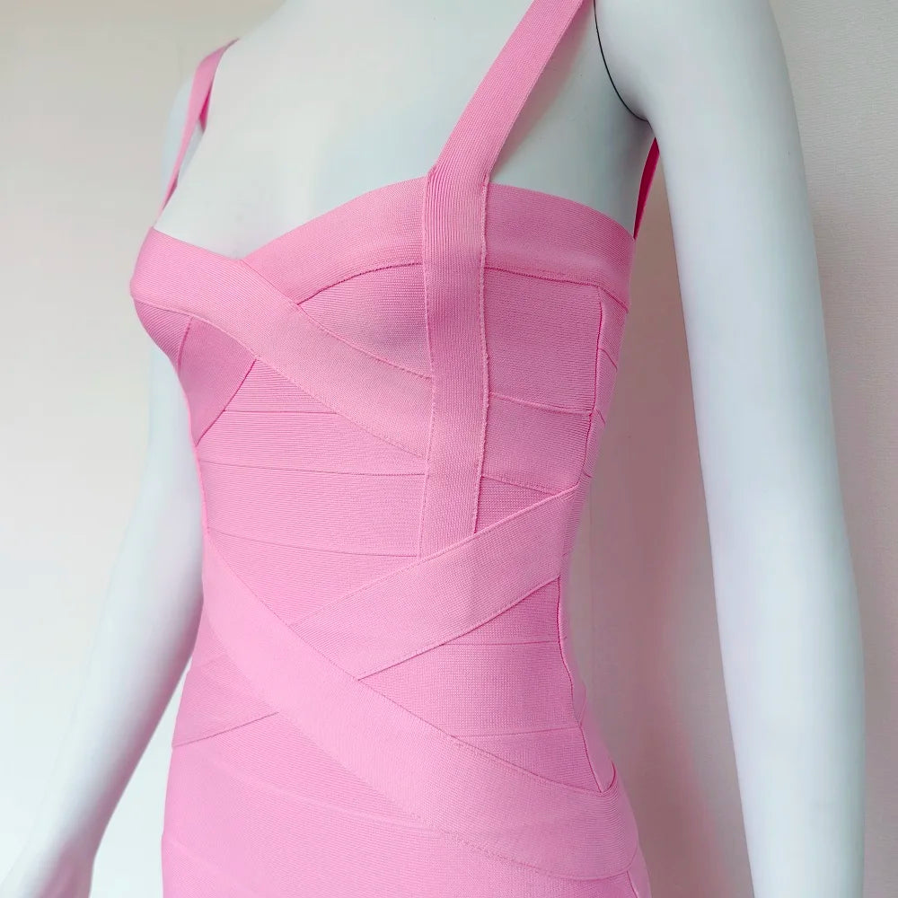 BEAUKEY Sexy Vintage Quality Evening Yellow Bandage Dress 2023 Women Summer Blue Midi Cross Dress Bodycon Party Ladies Vestidos EVERYDAY ESSENTIALS
