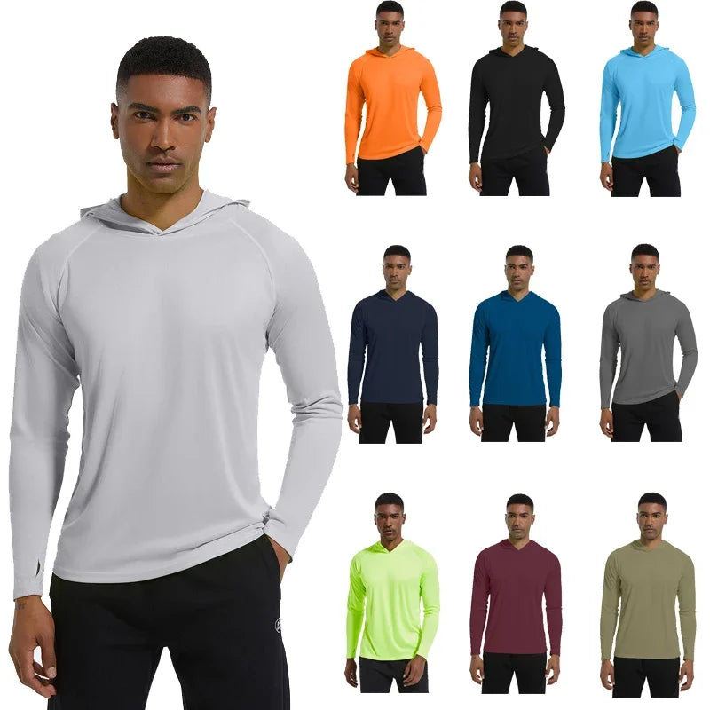 Men Upf 50+ Sun Protection t-Shirts Long Sleeve t-Shirt Casual Tops Male Quick Dry Gym Running Tee Shirts With Hood Man Clothing Everyday Essentials