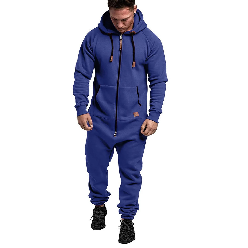Men’ S Jumpsuit Set Solid Long Sleeve Hooded Fleece Playsuits Male Keep Warm Romper for Autumn and Winter Pantalones Hombre EVERYDAY ESSENTIALS