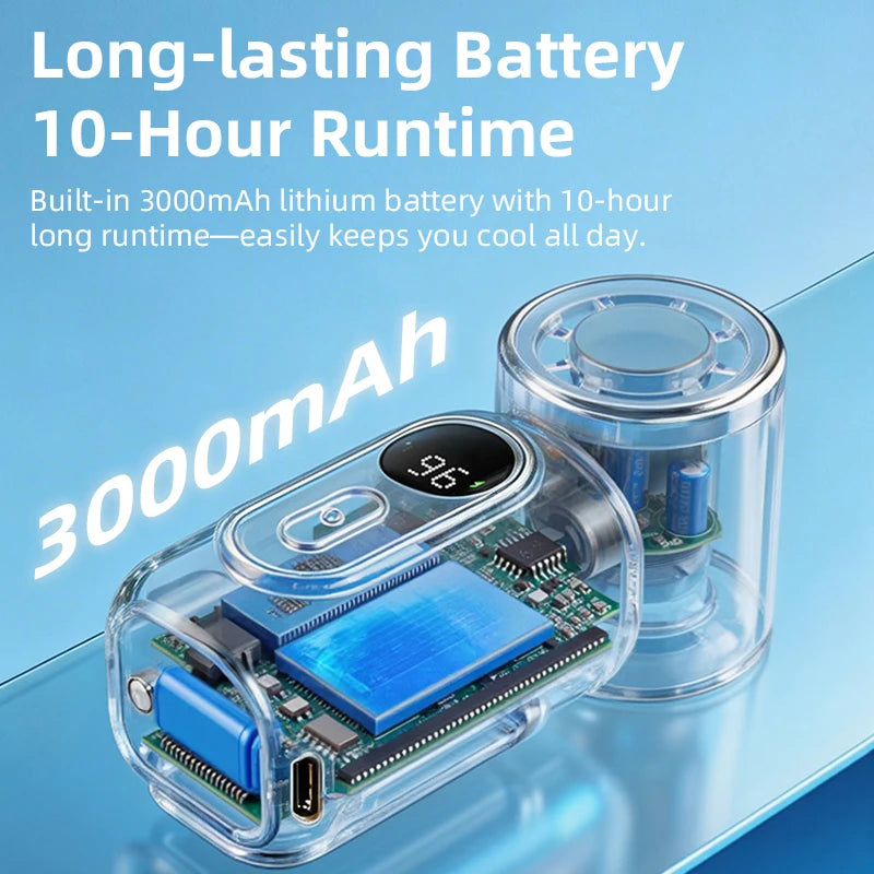 Portable Mini Fan Handheld Small Fan 5 Speed 3000mAh USB Rechargeable LED Display 180° Rotatable Clip Cooling Turbo Fans EVERYDAY ESSENTIALS