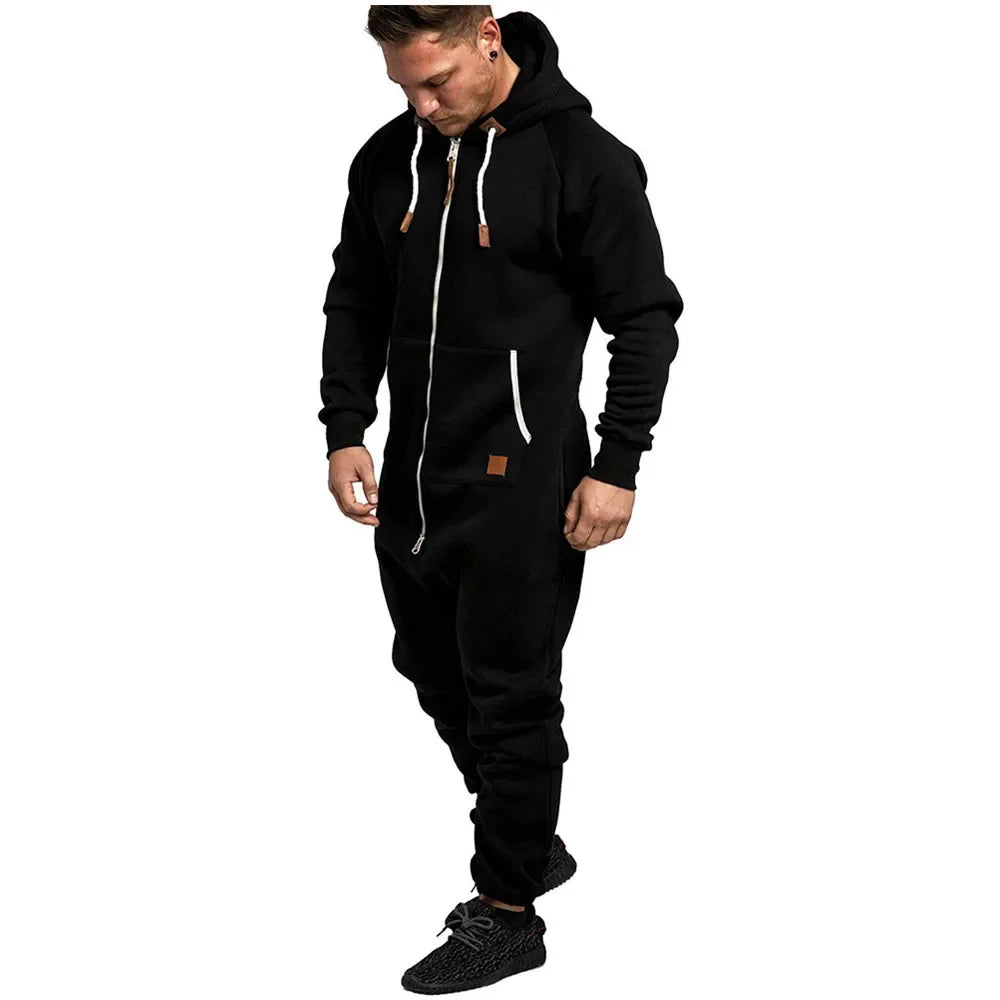 Men’ S Jumpsuit Set Solid Long Sleeve Hooded Fleece Playsuits Male Keep Warm Romper for Autumn and Winter Pantalones Hombre EVERYDAY ESSENTIALS