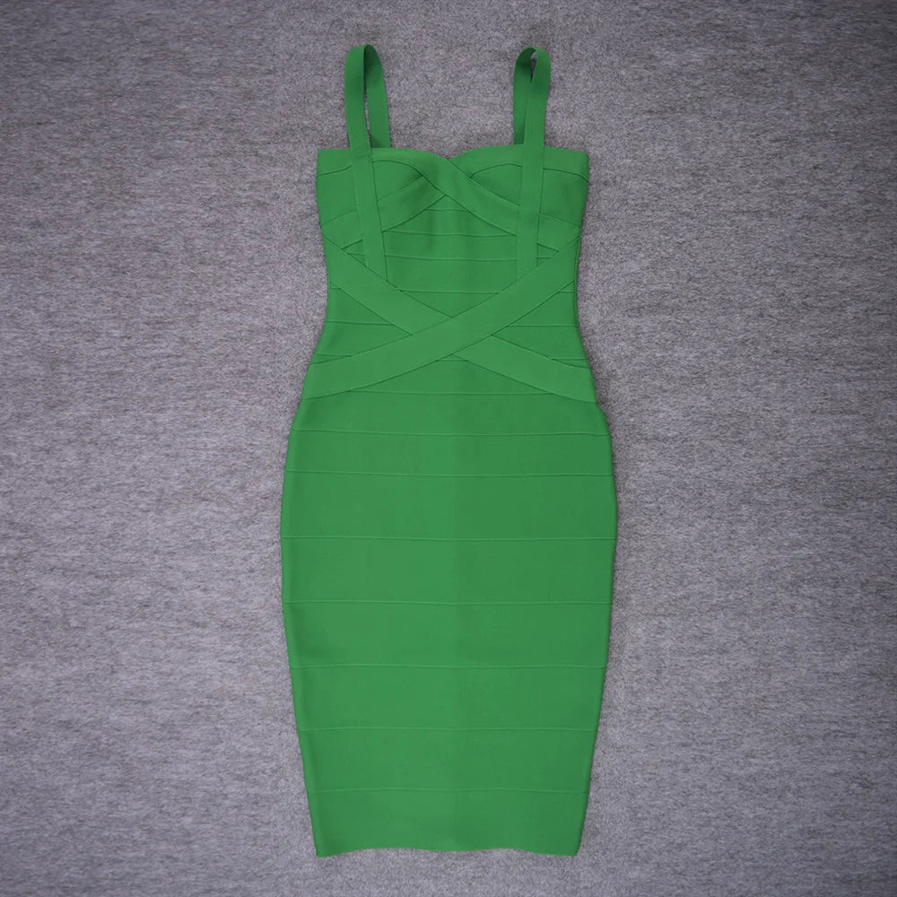 BEAUKEY Sexy Vintage Quality Evening Yellow Bandage Dress 2023 Women Summer Blue Midi Cross Dress Bodycon Party Ladies Vestidos EVERYDAY ESSENTIALS