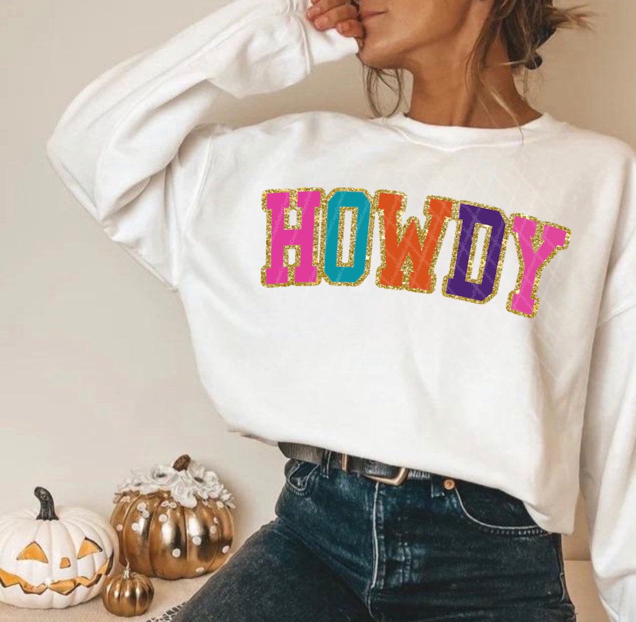 Howdy w/ Glitter Print DC-Blonde Tees